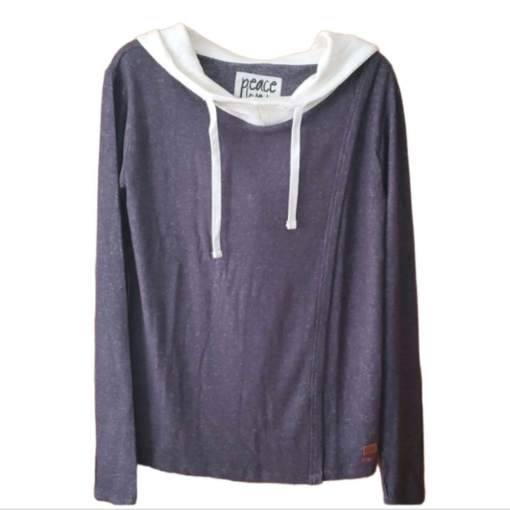 PEACE LOVE WORLD Womans Blue Gray Soft Open Style Hoodie Size XS‎
